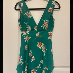 BB Dakota green,floral sundress with deep V neck and back